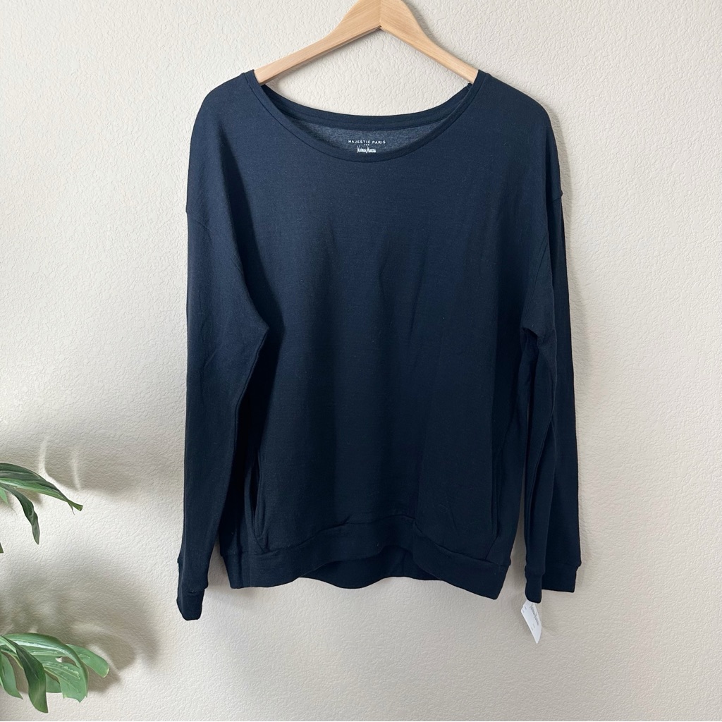 Nwt Majestic Paris For Neiman Marcus Cashmere Cotton Sweater With Pockets Large — image 7 of 8